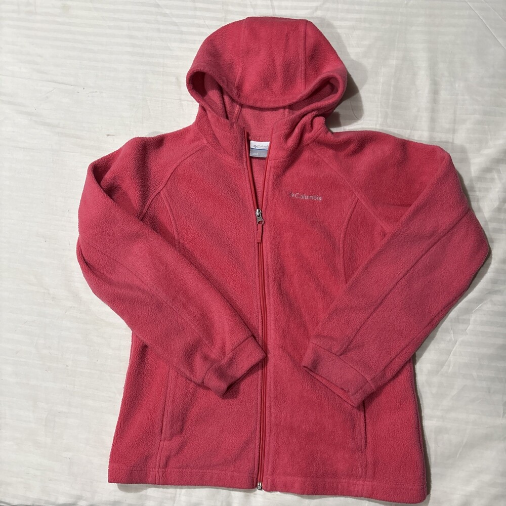 Columbia Jacket Women’s Large  Pink Fleece Full Zip Pocket Mock Neck Outdoor.391